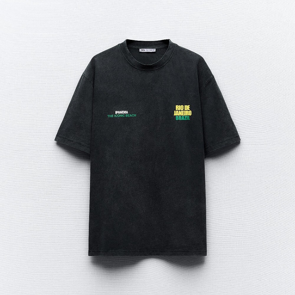

Футболка Zara Printed Faded, темно-серый