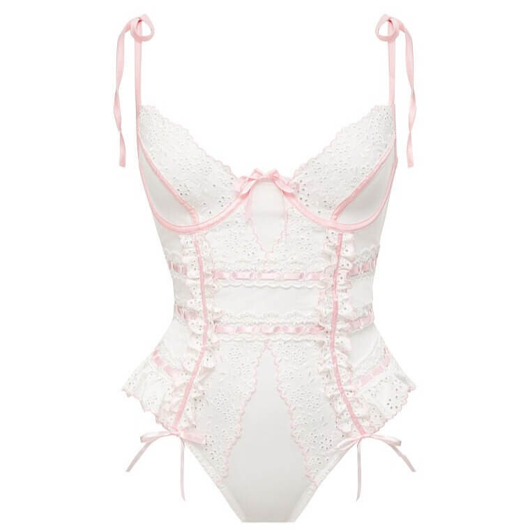 

Боди For Love & Lemons Swirl Eyelet, белый/розовый
