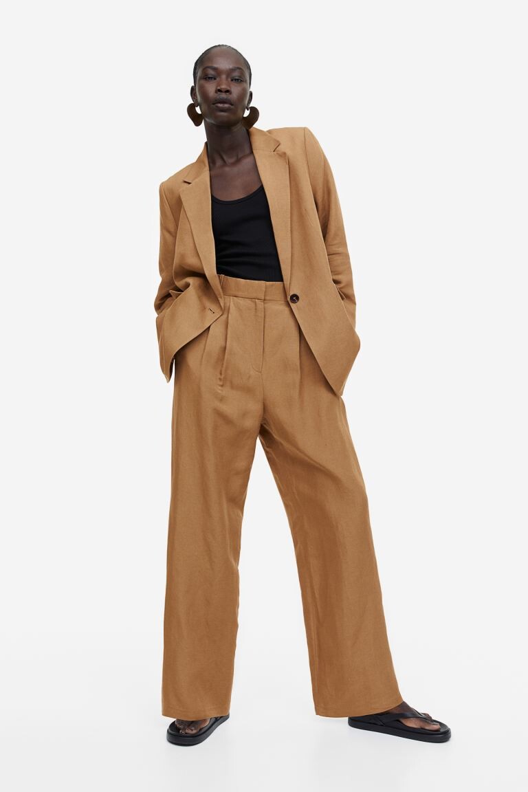 

Широкие брюки из смесового льна H&M, светло-коричневый