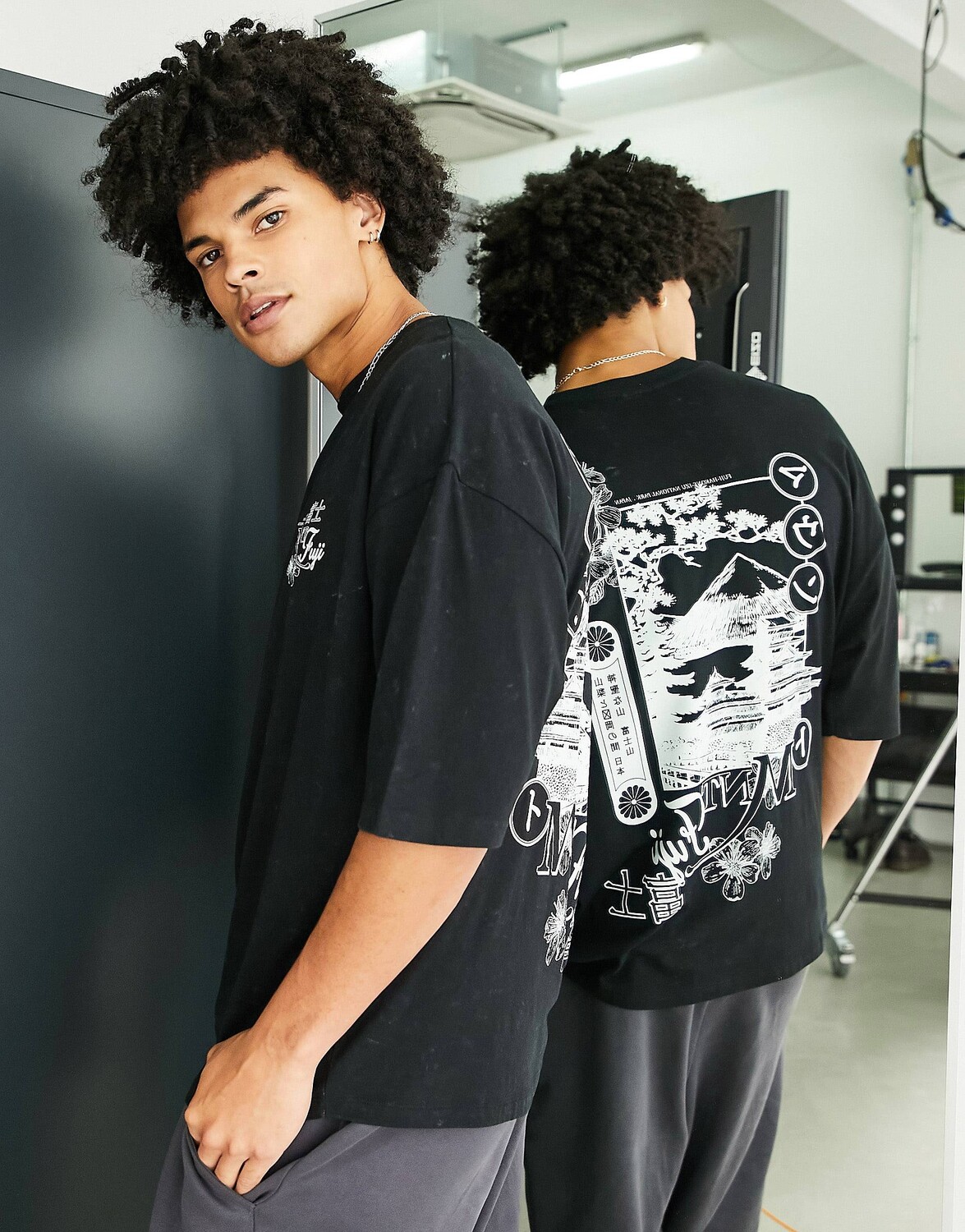 

Черная футболка оверсайз ASOS DESIGN с принтом в виде сцены горы Фудзи ASOS DESIGN, Черный