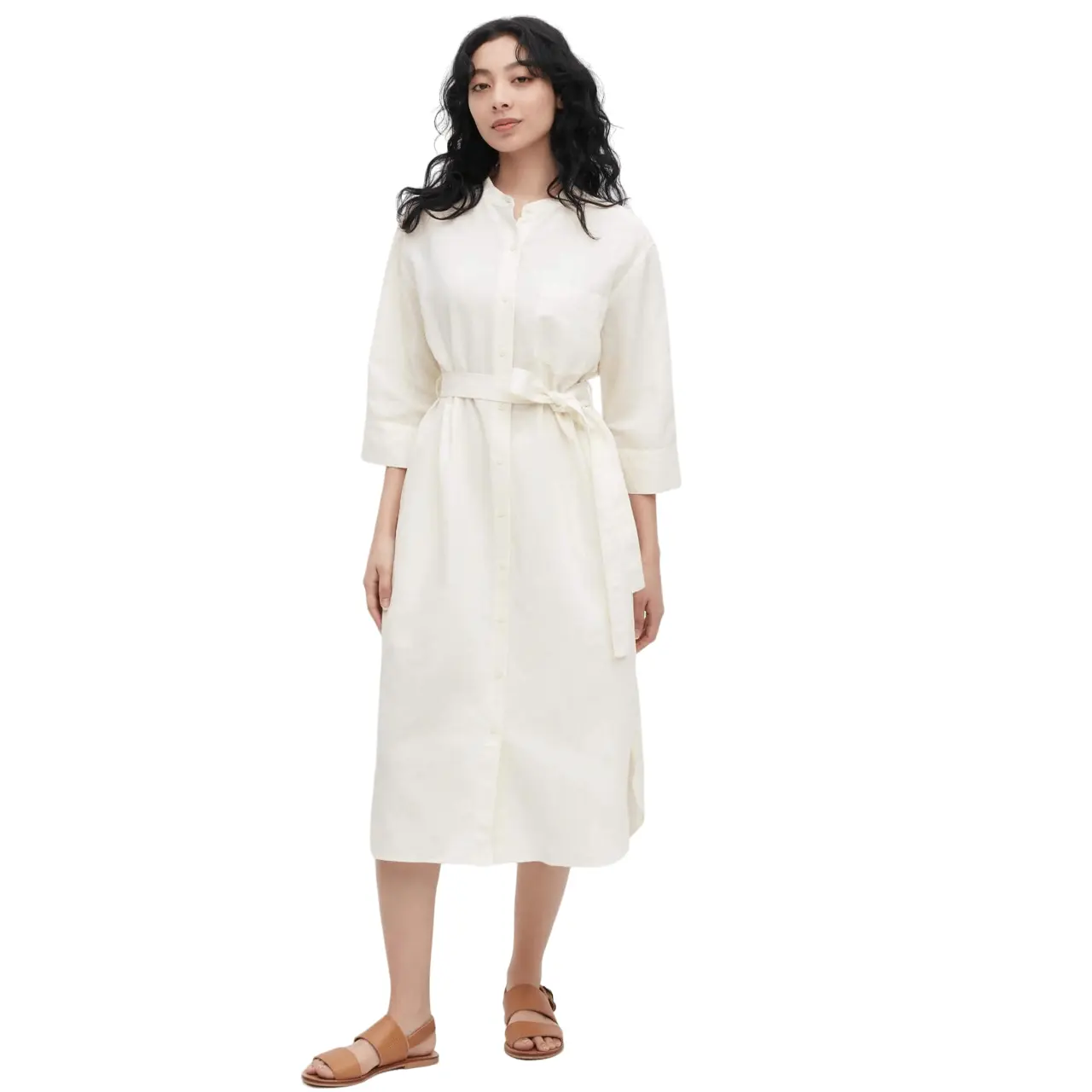 

Платье-рубашка Uniqlo Linen Blend 3/4 Sleeved, бежевый