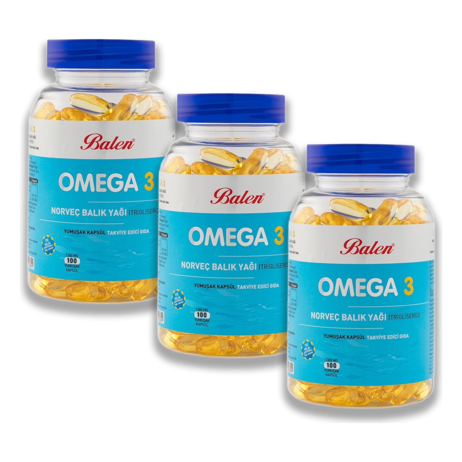 Норвежский рыбий жир Balen Omega-3 (триглицерид) 1380 мг, 3 упаковки по 100 капсул omega 3 fish oil extract 100 soft capsules 1380 mg