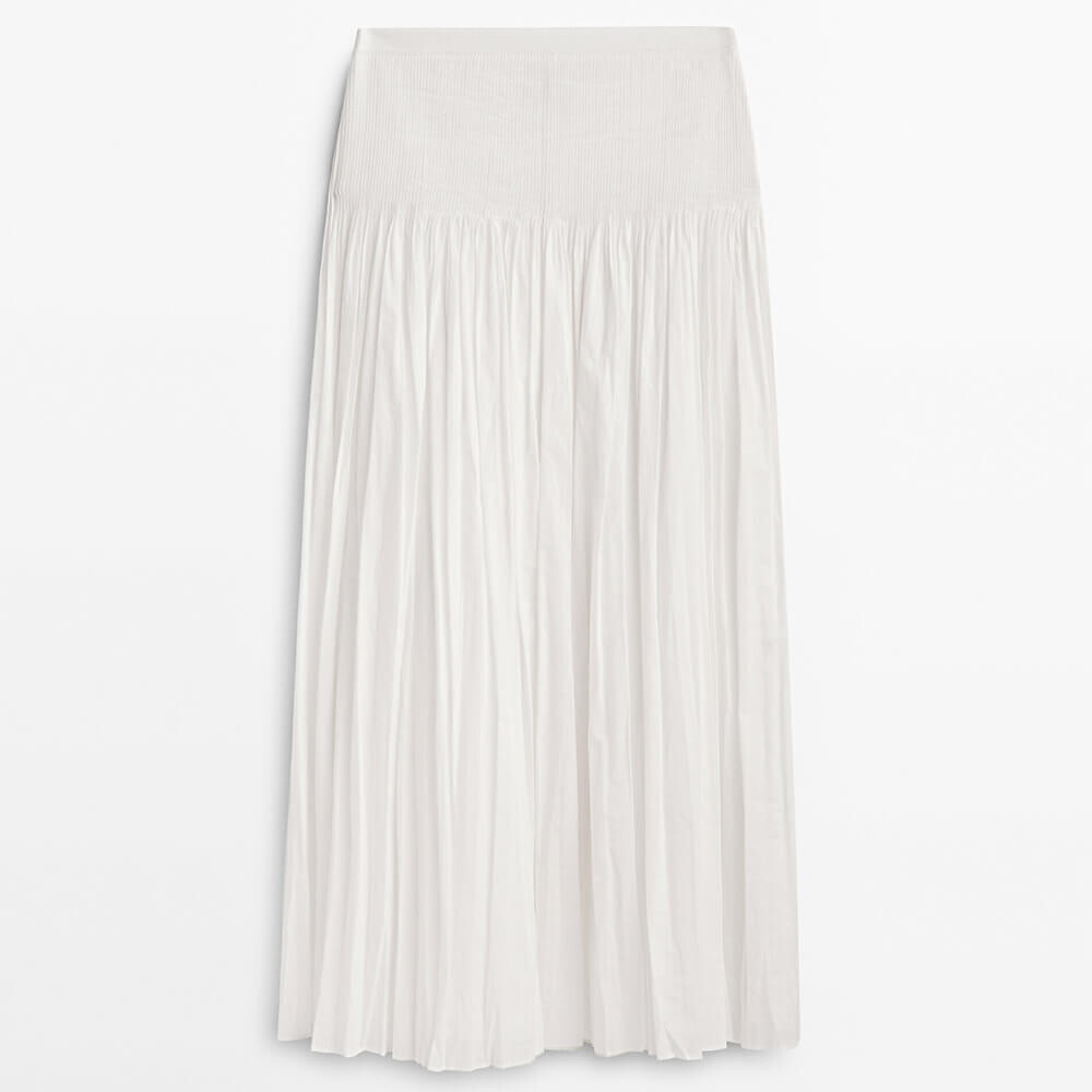 

Юбка Massimo Dutti Pleated Midi, белый