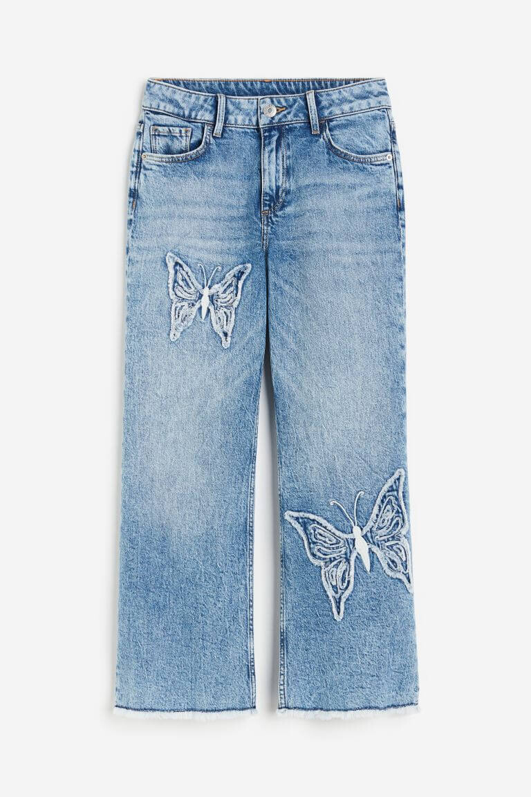 

Джинсы H&M Butterflies Baggy Fit Bootcut, голубой