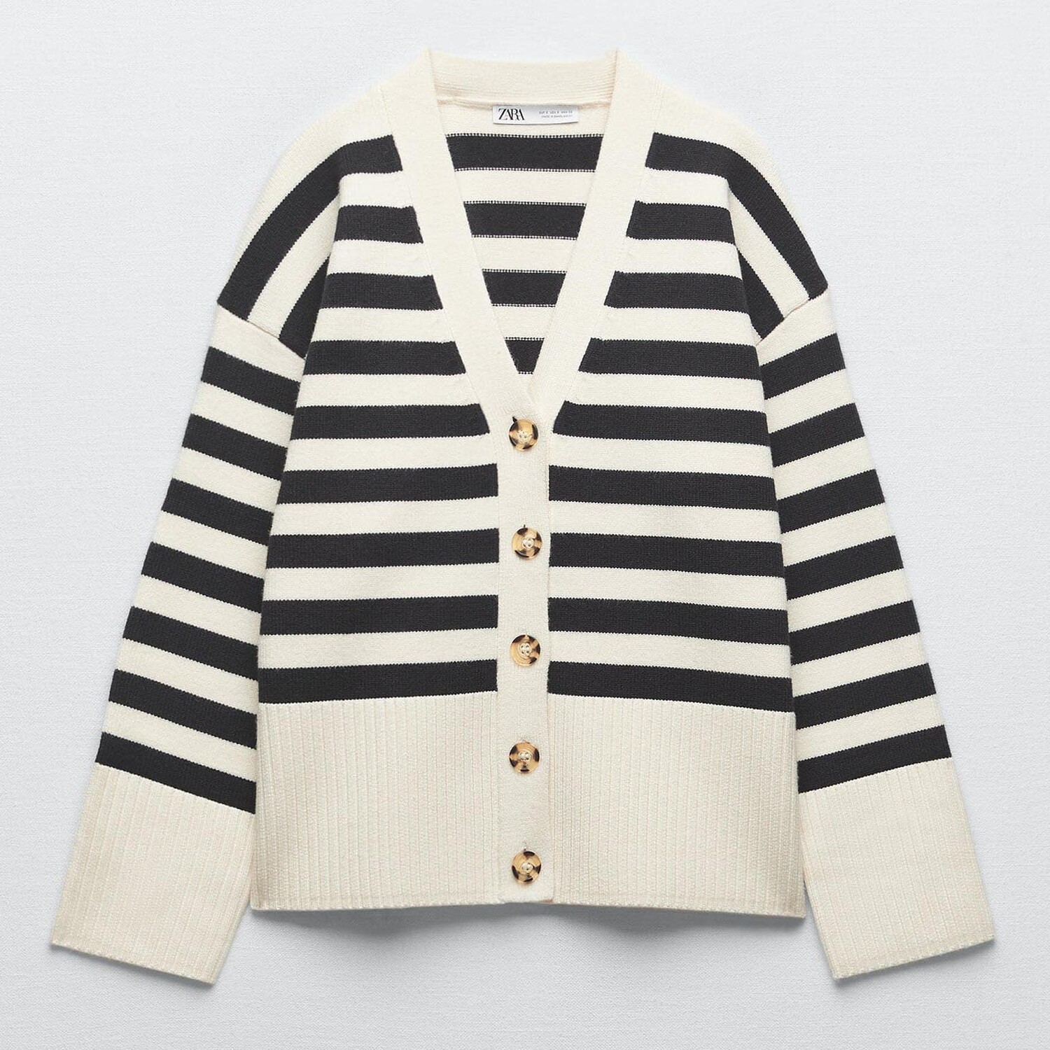 

Кардиган Zara Striped Knit, кремовый/черный