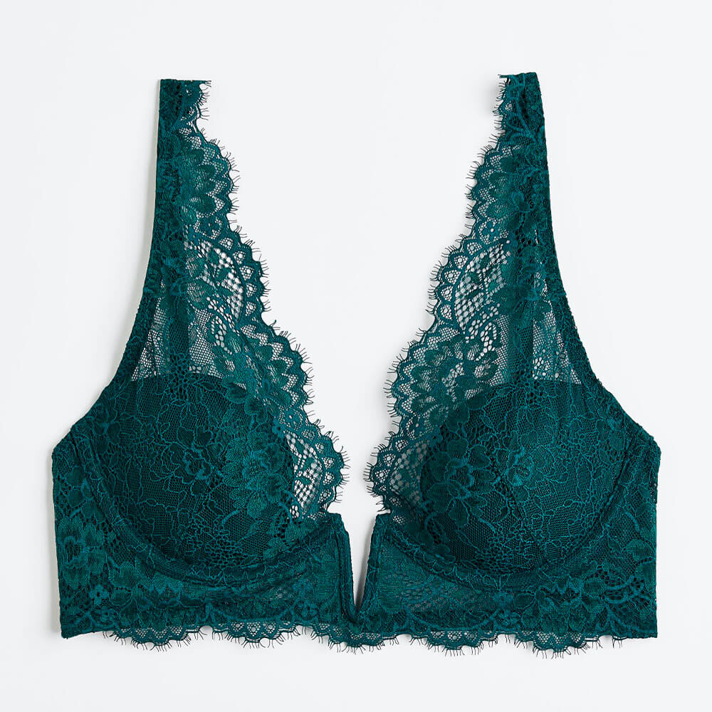 

Кружевной Бюстгальтер H&M Padded Underwire, темно-зеленый