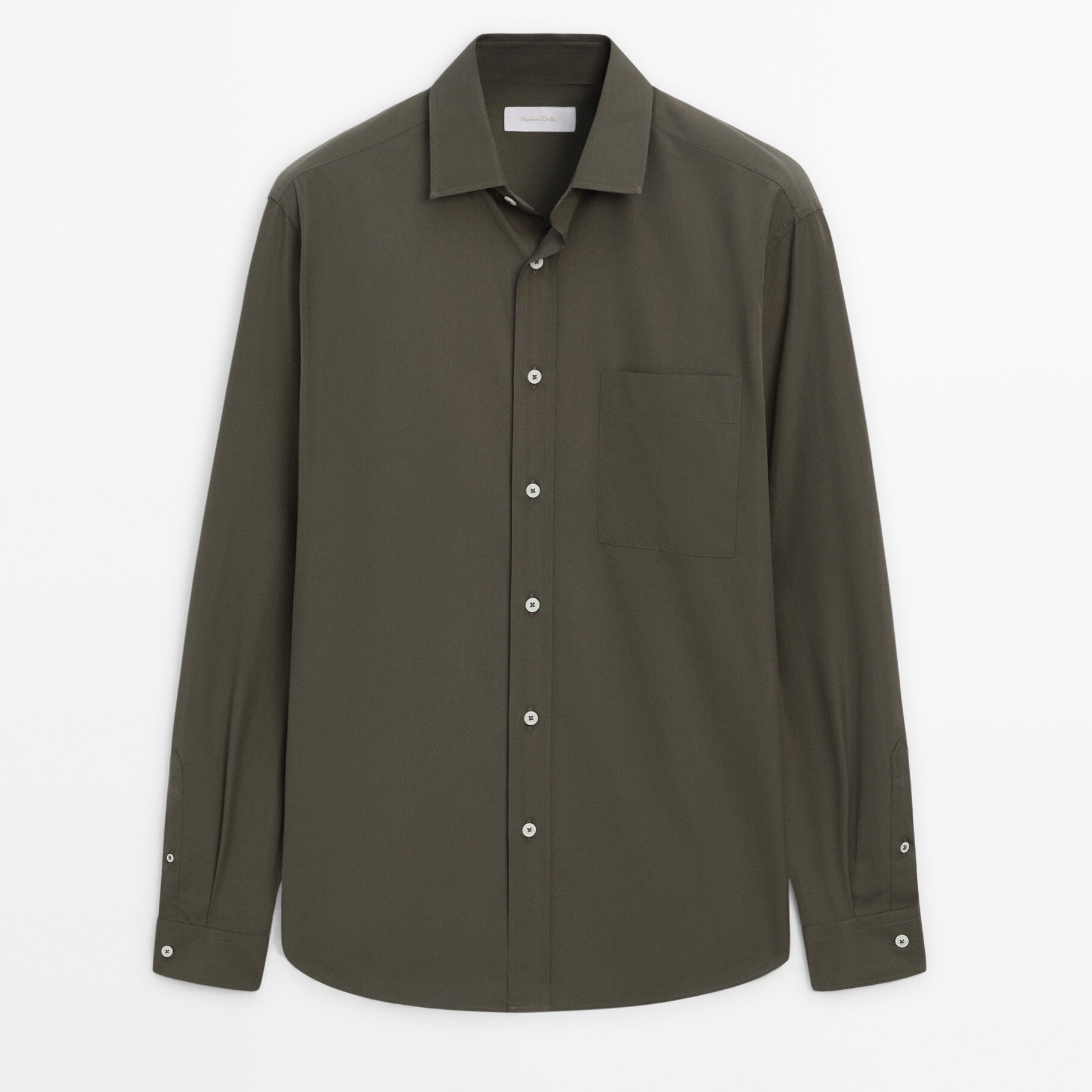 Рубашка Massimo Dutti Regular Fit Poplin With Pocket, темный хаки