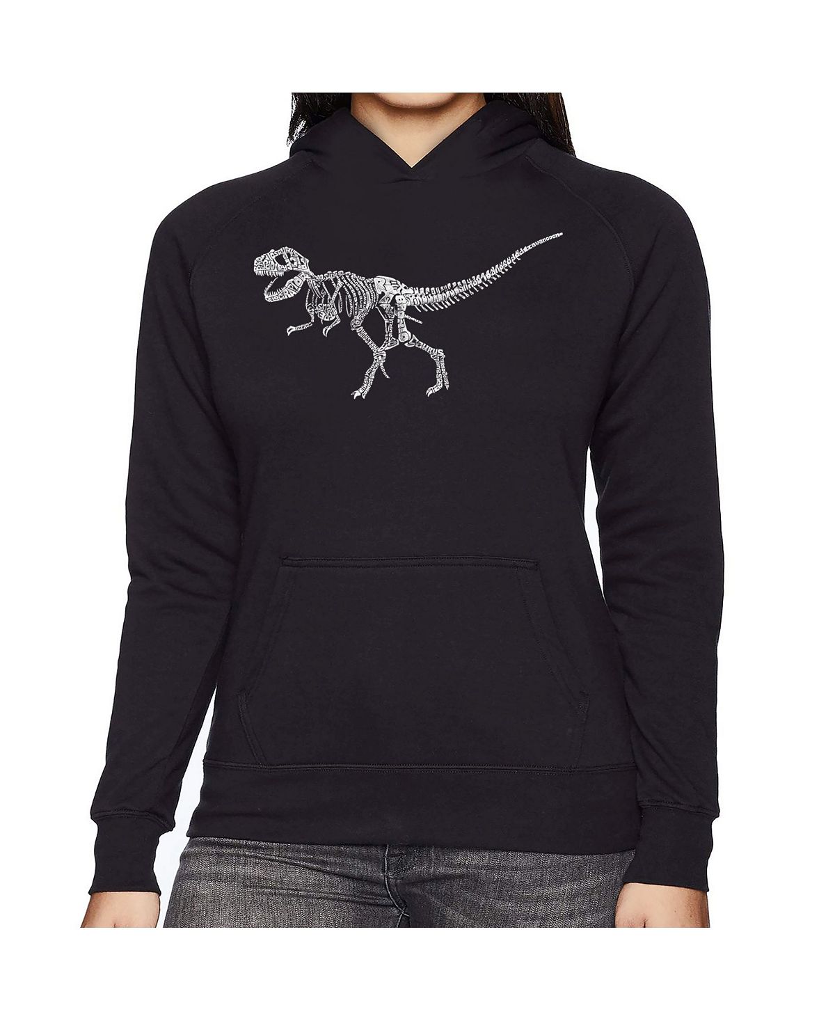 Женская толстовка с капюшоном word art - скелет динозавра t-rex LA Pop Art, черный