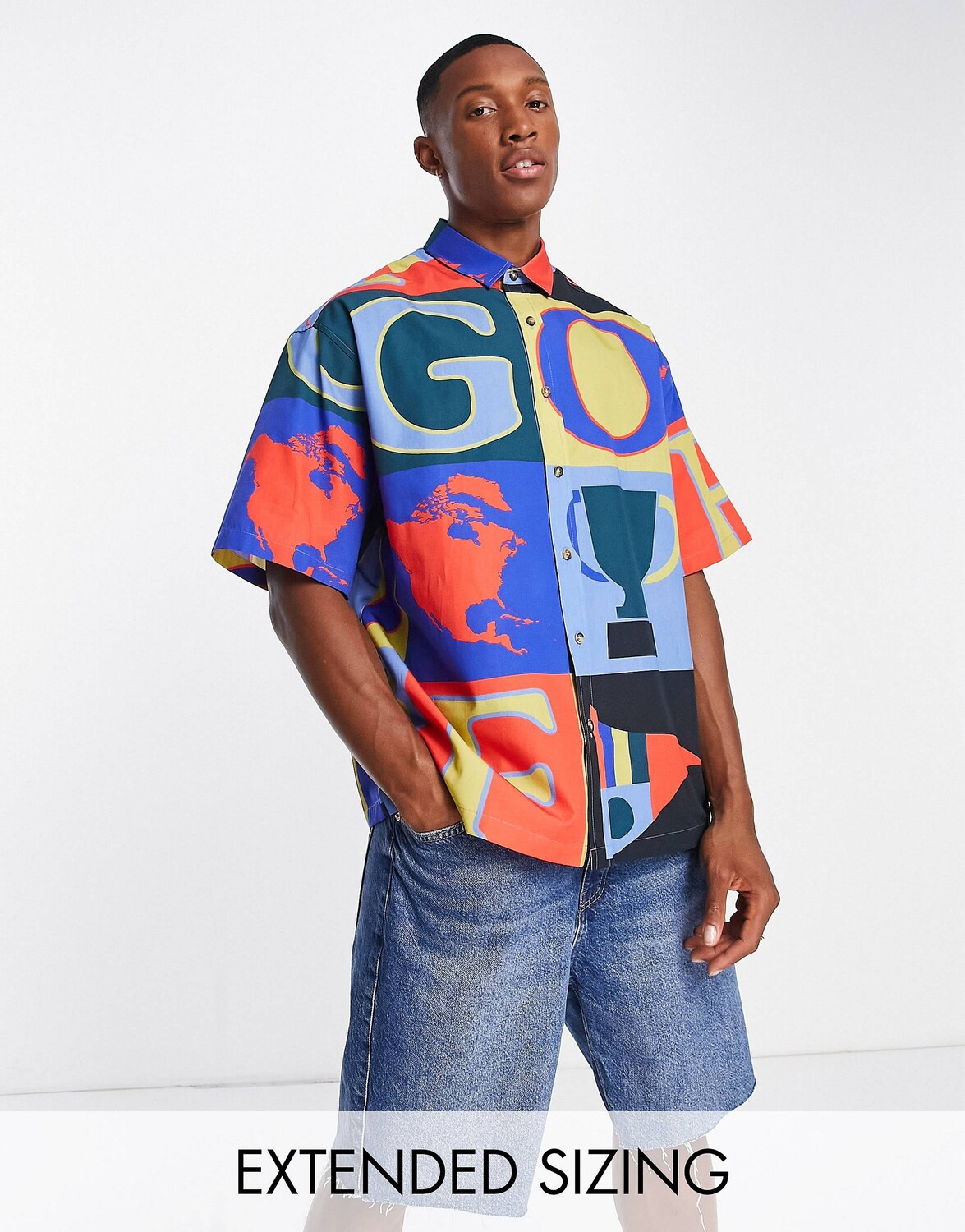 

Разноцветная рубашка свободного кроя с принтом в виде гольфа ASOS DESIGN