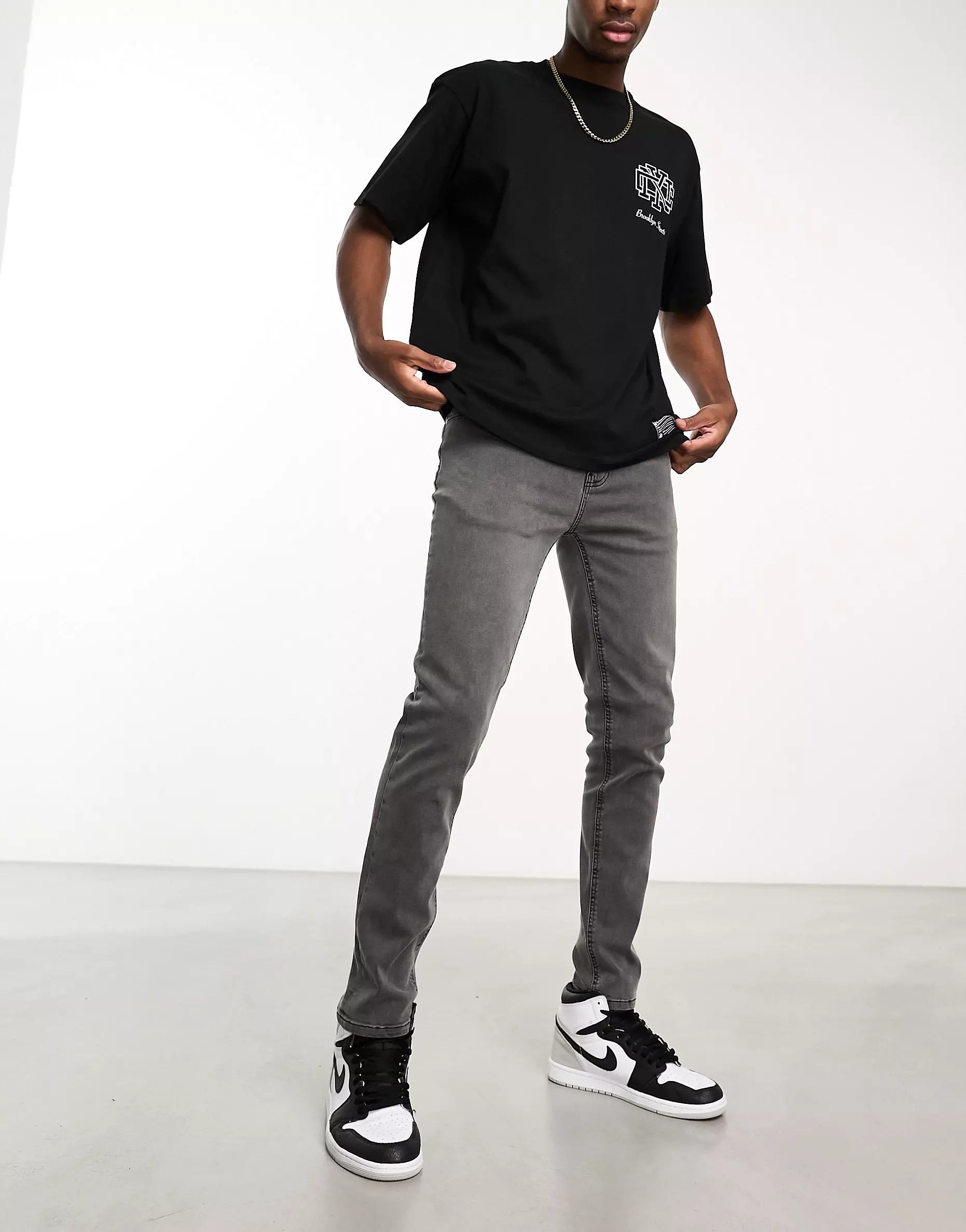 Джинсы Asos Design Skinny, светло-черный джинсы скинни fracomina прилегающие стрейч размер 27 белый