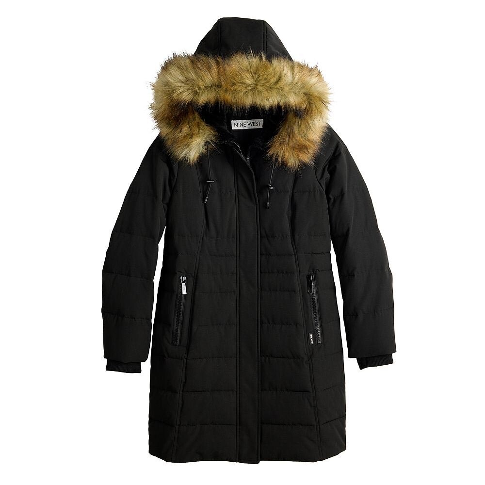 

Куртка с капюшоном Nine West Faux-Fur Hood Puffer, черный