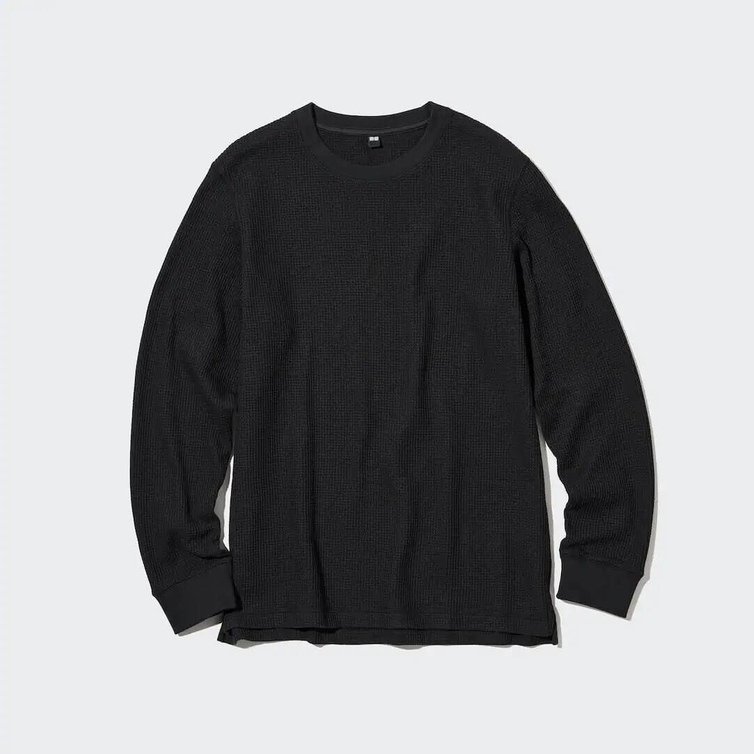 

Лонгслив Uniqlo Waffle Crew Neck, черный