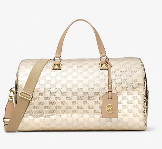 

Сумка-тоут Michael Michael Kors Grayson Extra-large Logo Embossed Patent Weekender, золотой