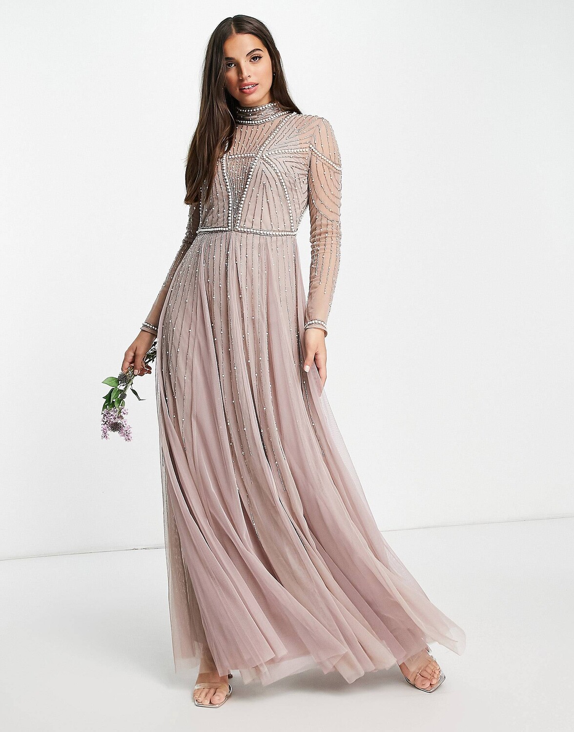 

Платье макси с жемчужным лифом и юбкой из тюля ASOS DESIGN Bridesmaid