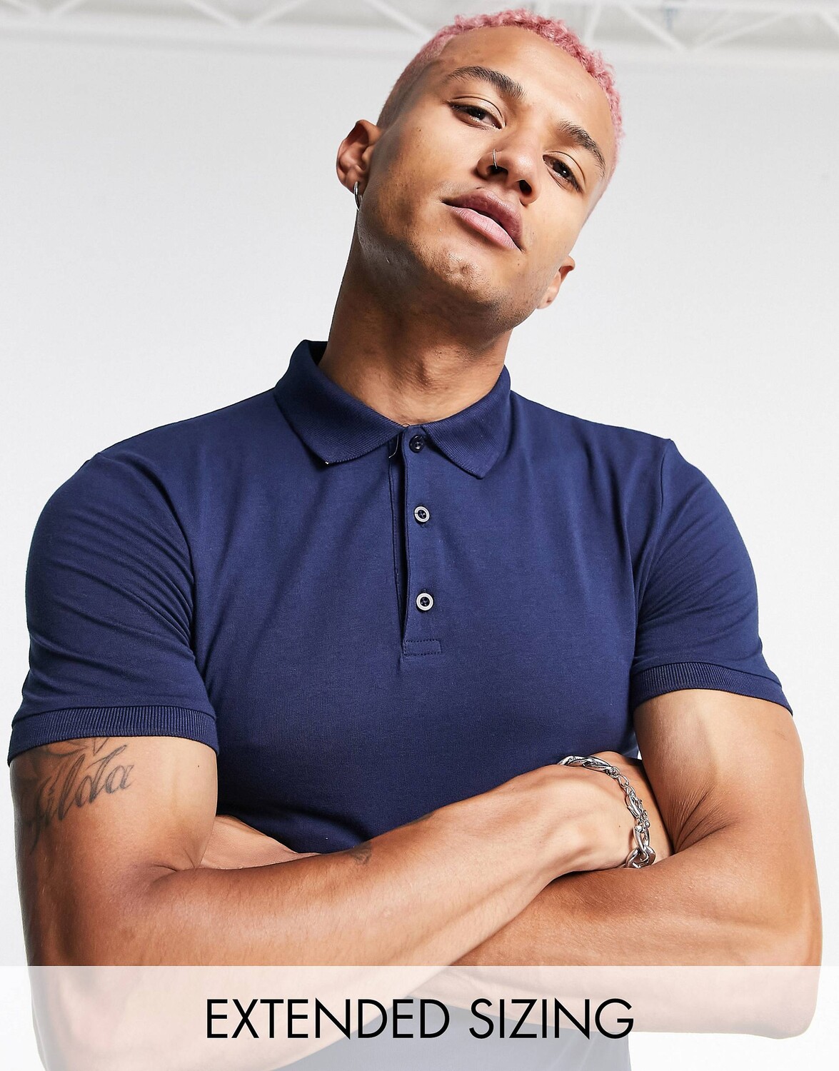 

Темно-синяя футболка-поло из смесового хлопка ASOS DESIGN - NAVY