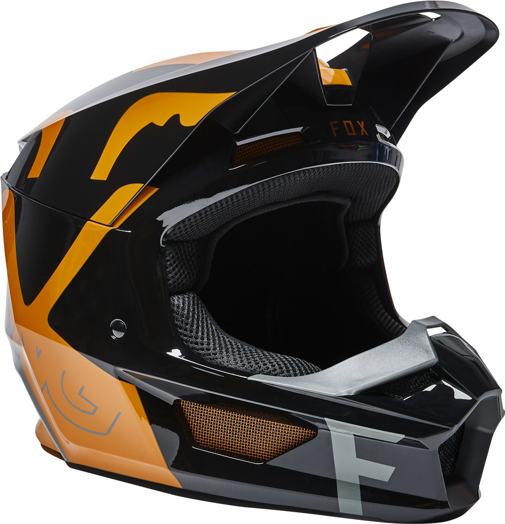 Шлем FOX V1 Skew для мотокросса, черный/золотистый