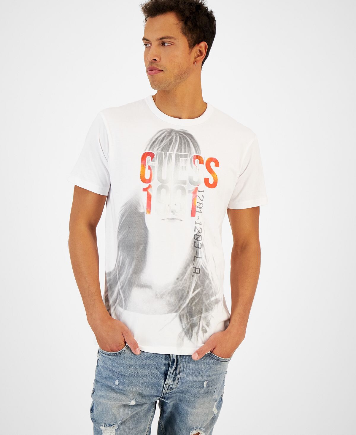 

Мужская футболка joakin classic-fit с портретной графикой и логотипом GUESS, мульти