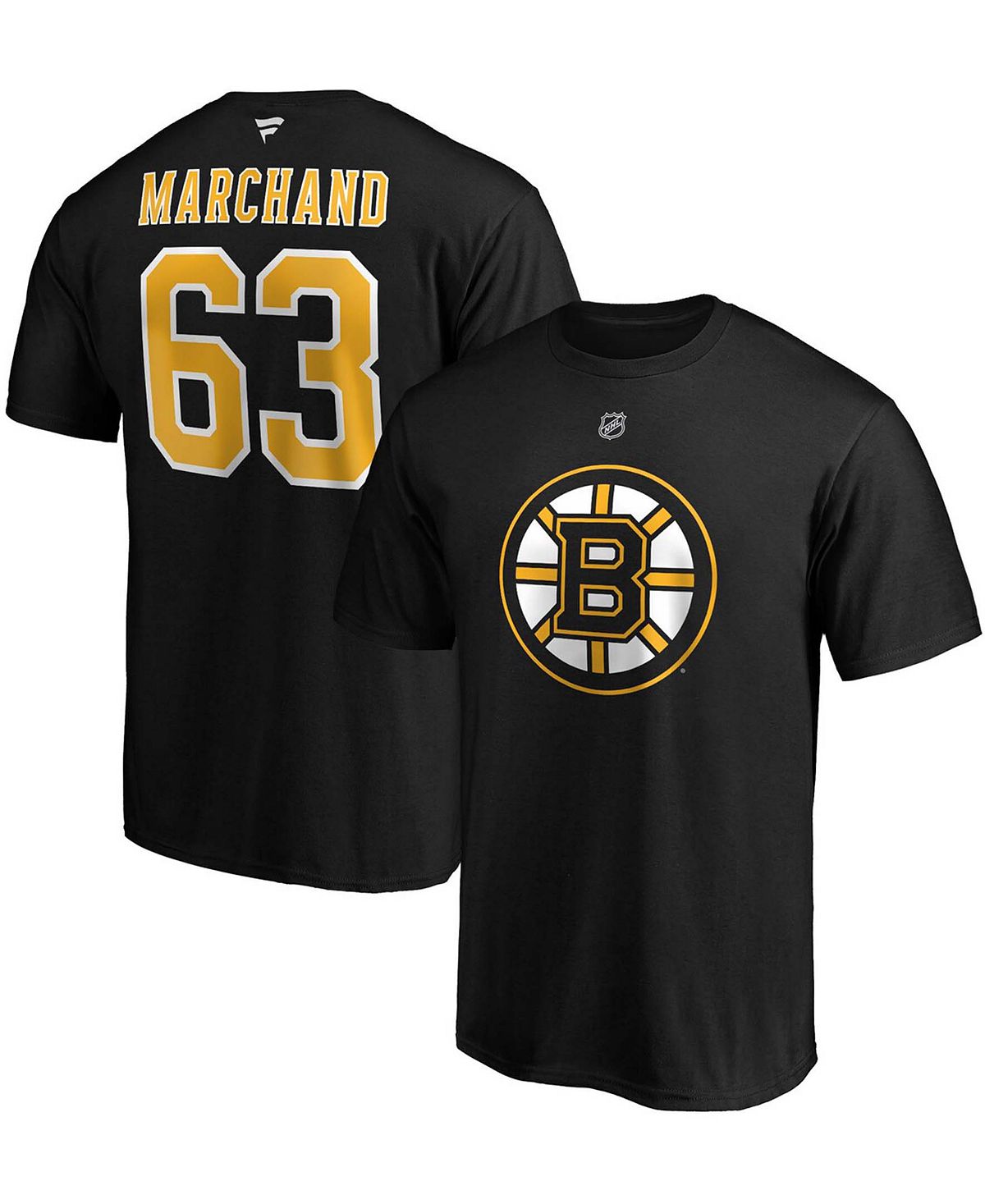 Фирменная мужская футболка brad marchand boston bruins team с аутентичным названием и номером стека Fanatics, черный