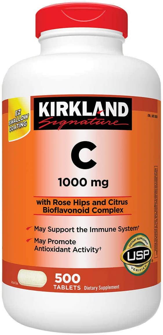 Витамин С Kirkland Signature с шиповником, 500 таблеток, 2 упаковки витамин с kal без сахара апельсин 500 мг 60 таблеток