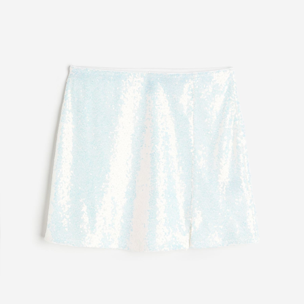 Юбка H&M Sequined Mini, белый/серебристый короткая юбка с пайетками zara белый