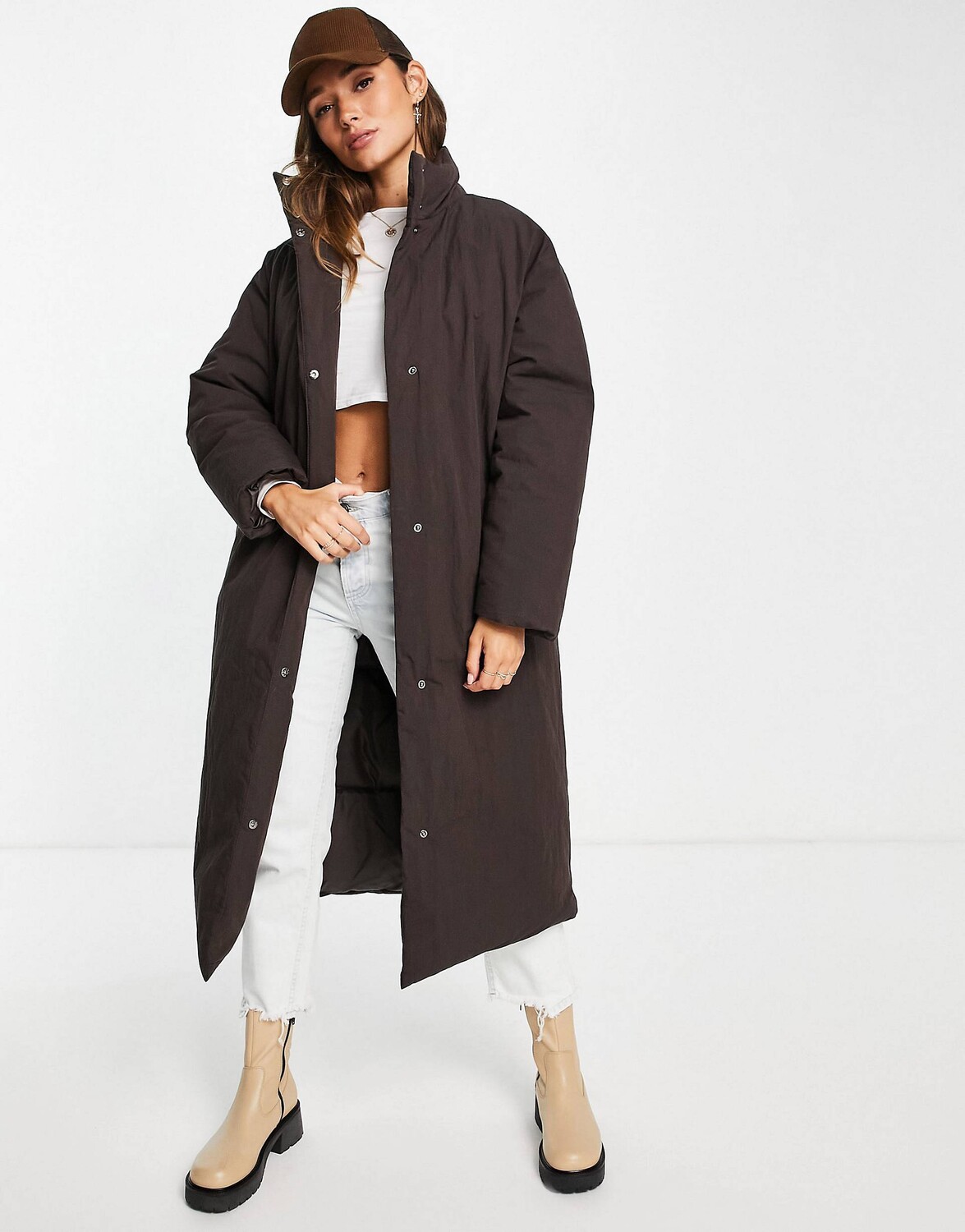 

Коричневый пуховик оверсайз макси ASOS DESIGN