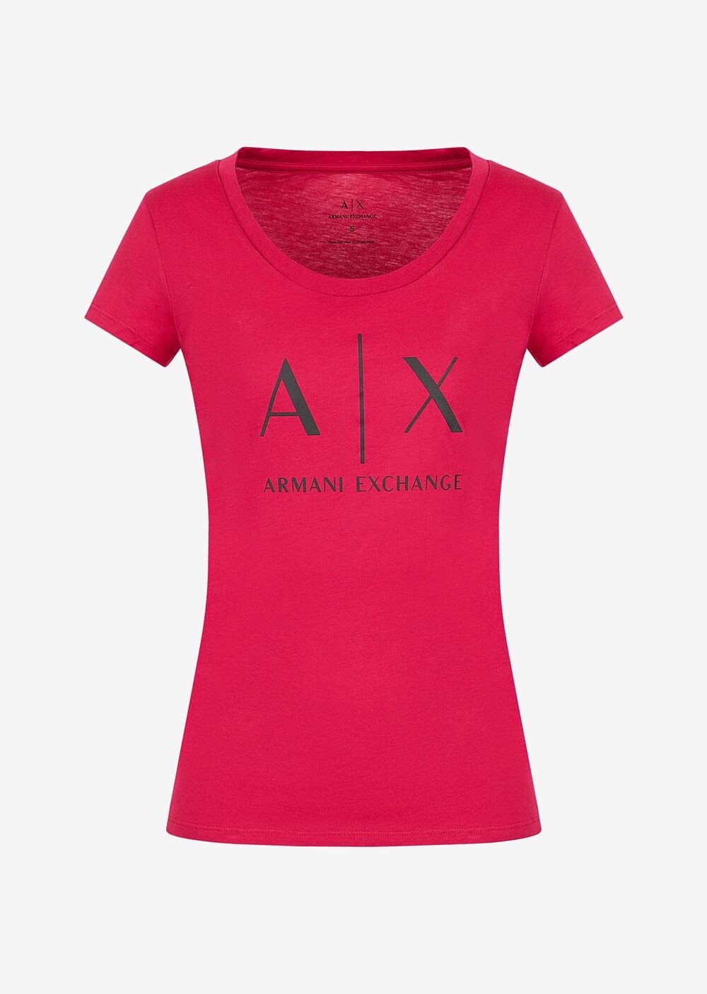 

Узкая хлопковая футболка с логотипом Armani Exchange, фуксия, Розовый