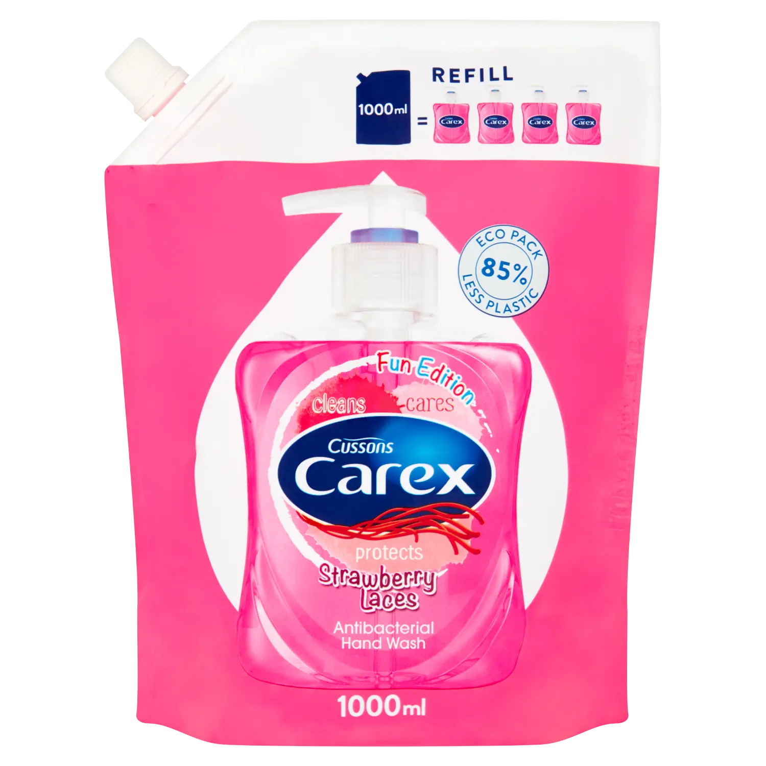 

Carex Strawberry Laces запас антибактериального жидкого мыла, 1000 мл