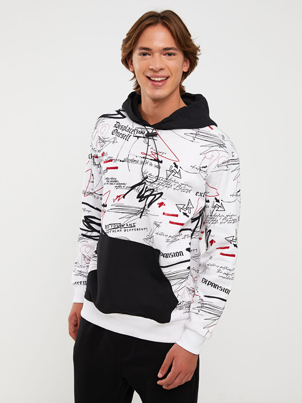 

Мужская толстовка Oversize с длинным рукавом и принтом LCW Casual, Серый