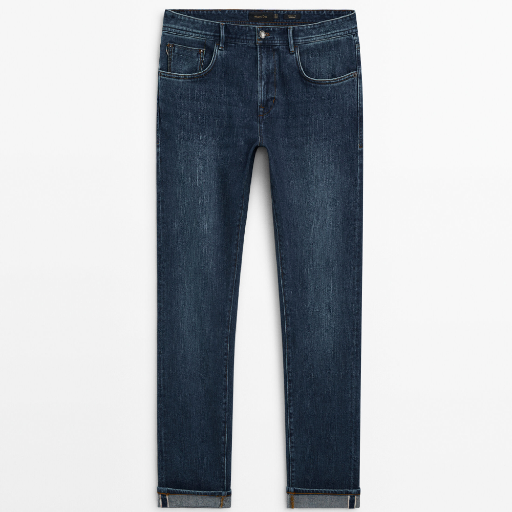Джинсы Massimo Dutti Tapered-fit Mid Stonewash Selvedge, темно-синий джинсовые брюки massimo dutti tapered fit needlecord темно синий
