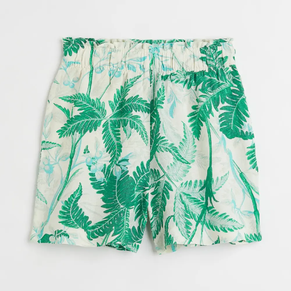 

Шорты H&M Linen-blend Pull-on, светло-бежевый/зеленый