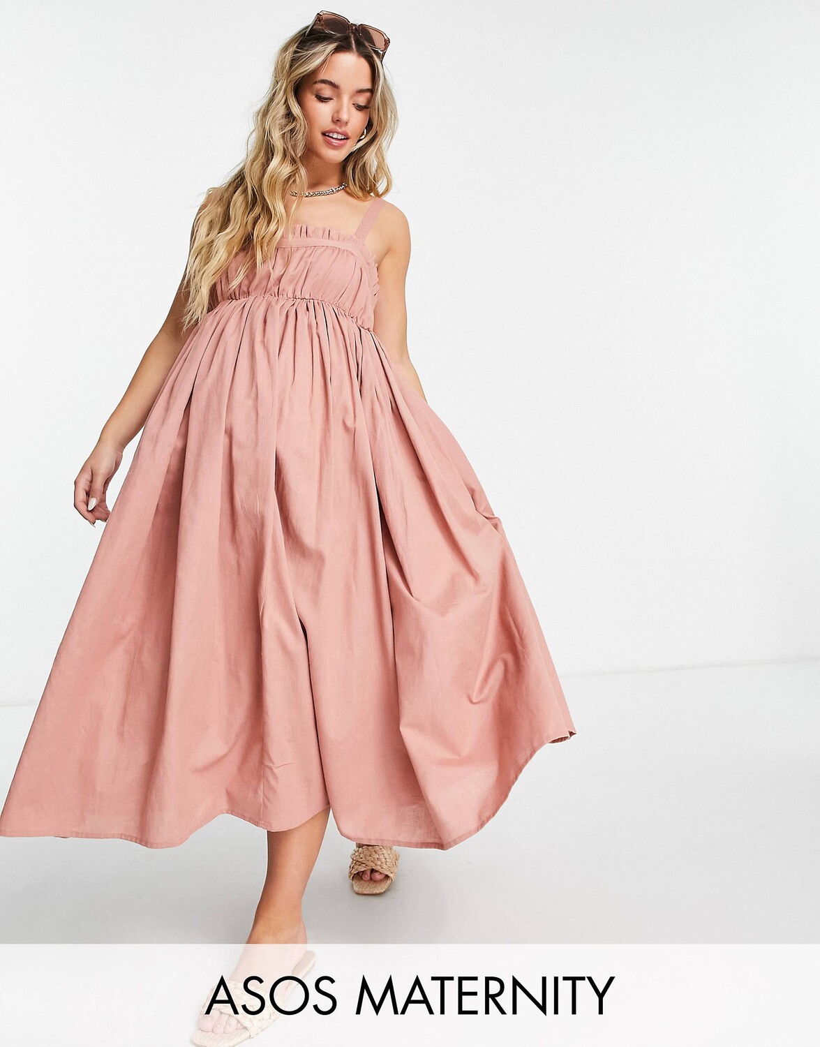 

Серо-розовый сарафан миди с бретельками ASOS DESIGN Maternity