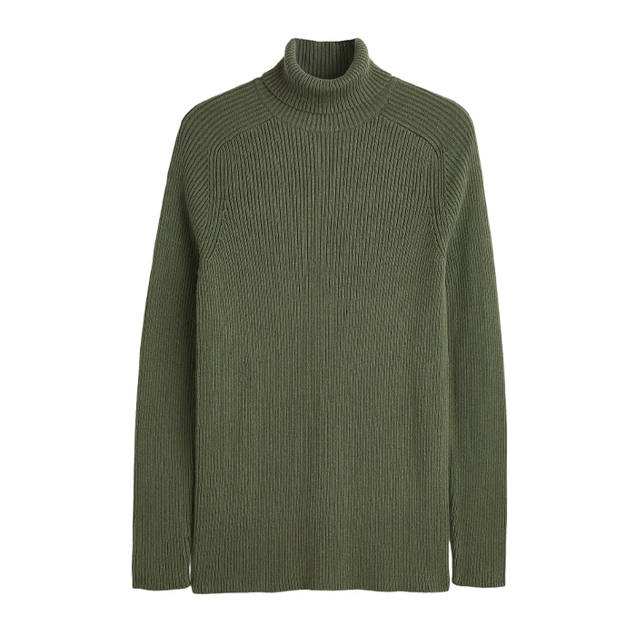 Свитер H&M Muscle Fit Turtleneck, темно-зеленый