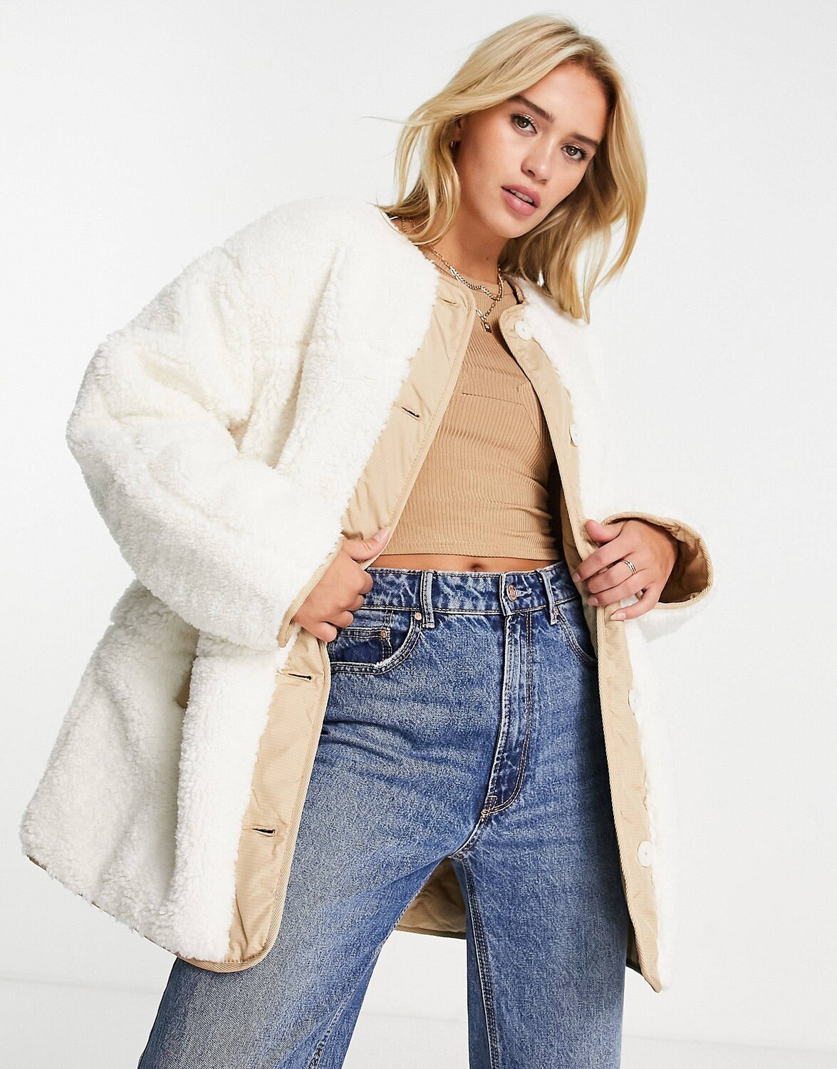 

Двусторонняя куртка Levi's из шерпы кремового цвета, Бежевый