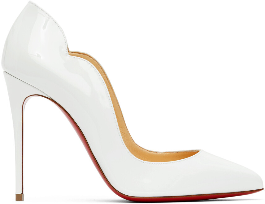 

Белая лакированная горячая телка на 100 каблуках Christian Louboutin