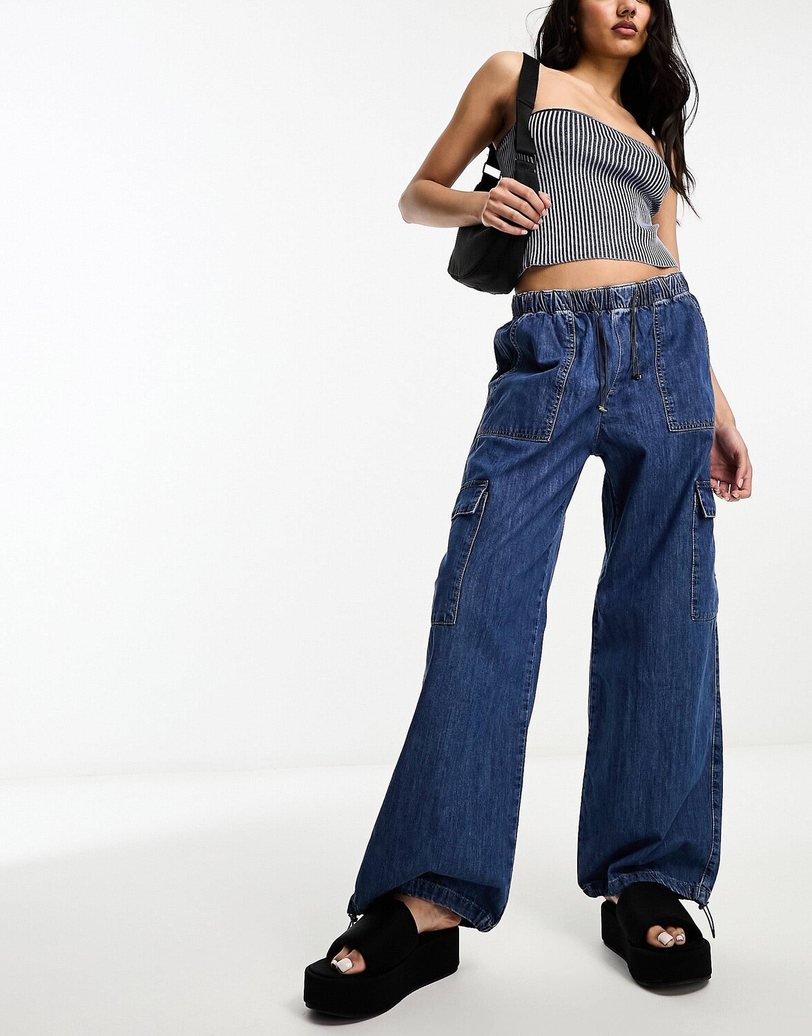 

Джинсы River Island Wide Leg Cargo In Wash, темно-синий