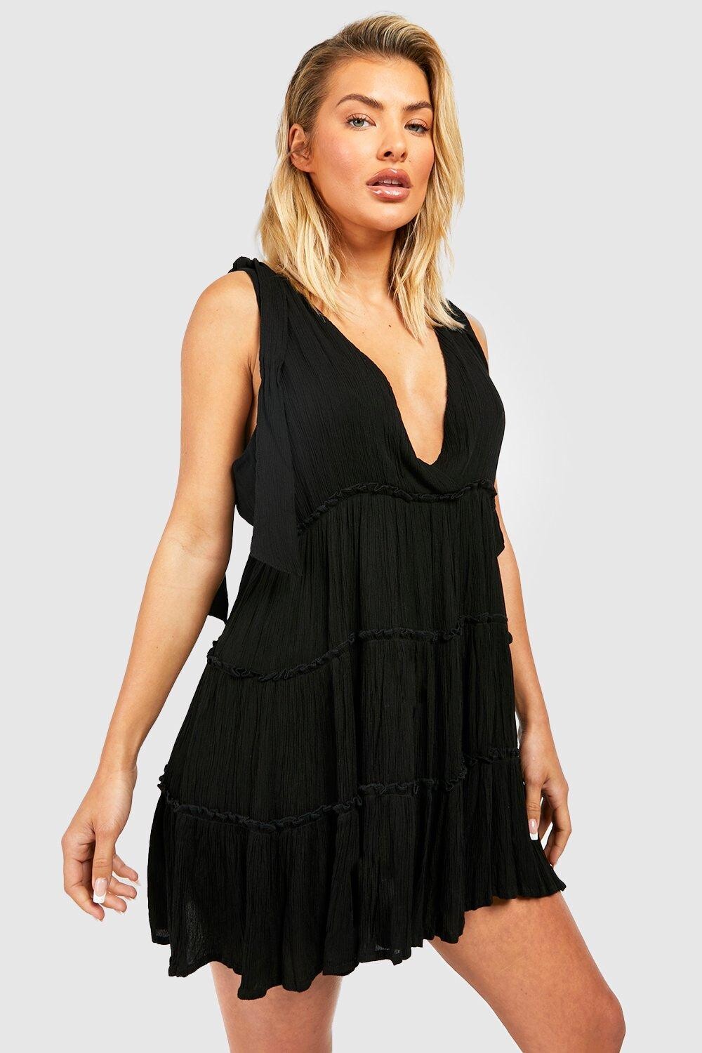

Пляжное платье с завязками на плечах из марлевой ткани boohoo, черный