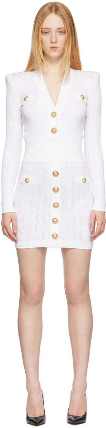 

Белое вязаное платье Balmain