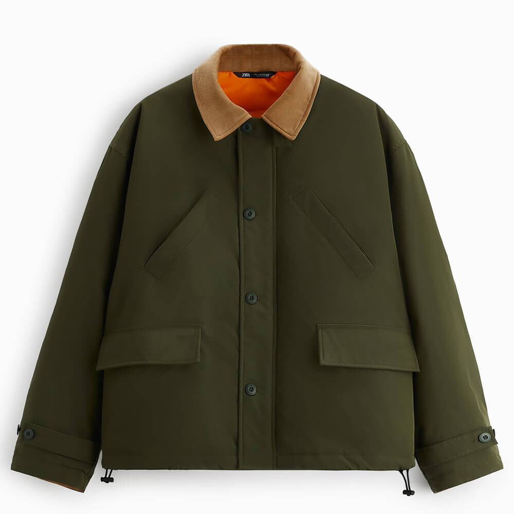 

Парка Zara Padded With Contrast Detail, хаки