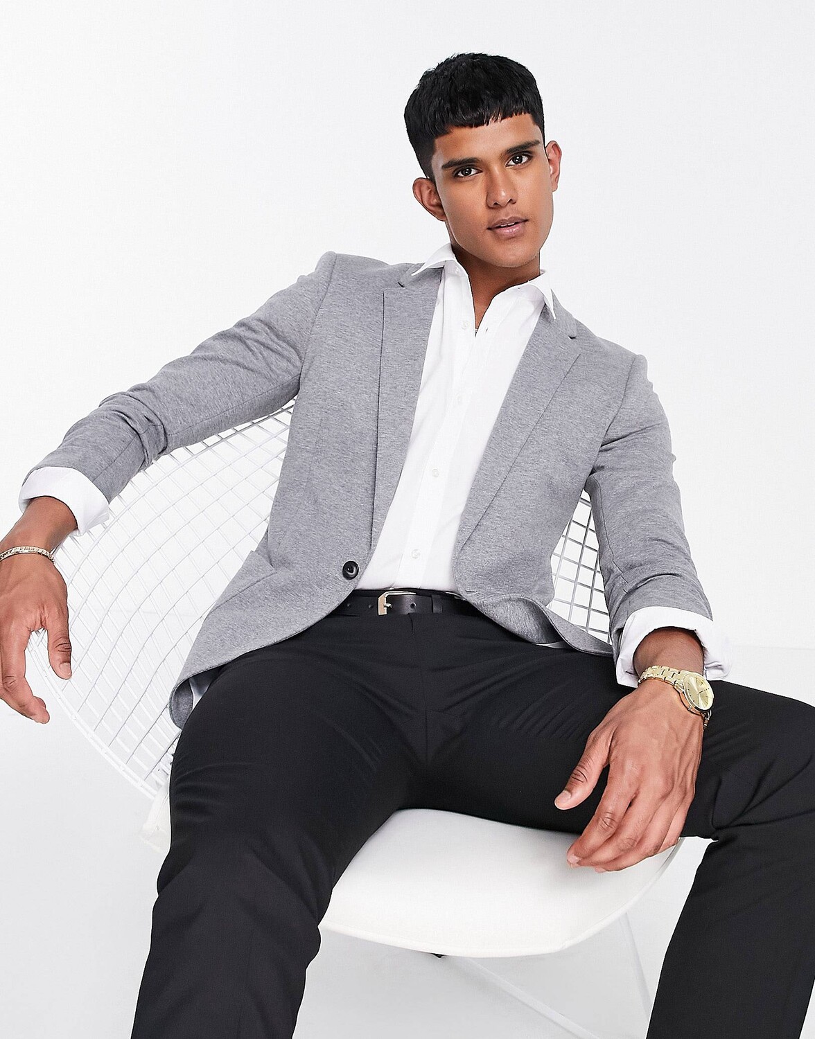 

Серый супероблегающий блейзер из джерси ASOS DESIGN