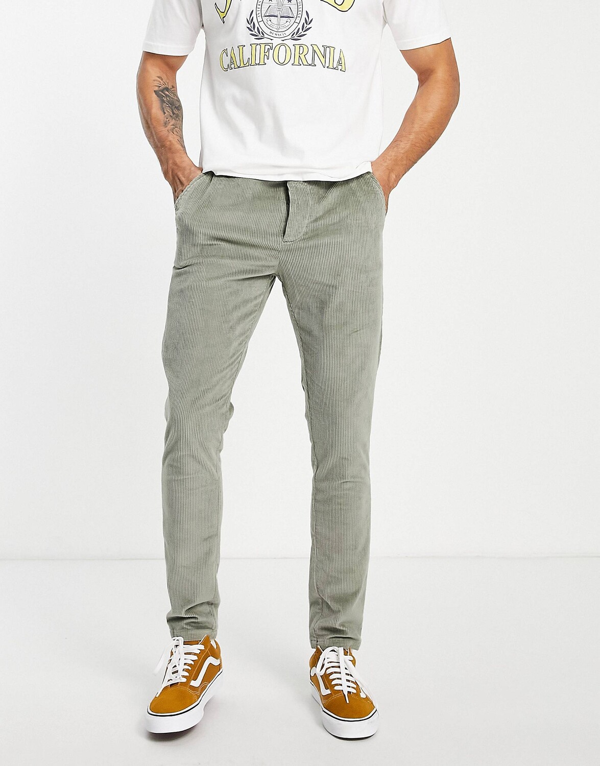 

Брюки скинни цвета хаки с эластичным кордом ASOS DESIGN