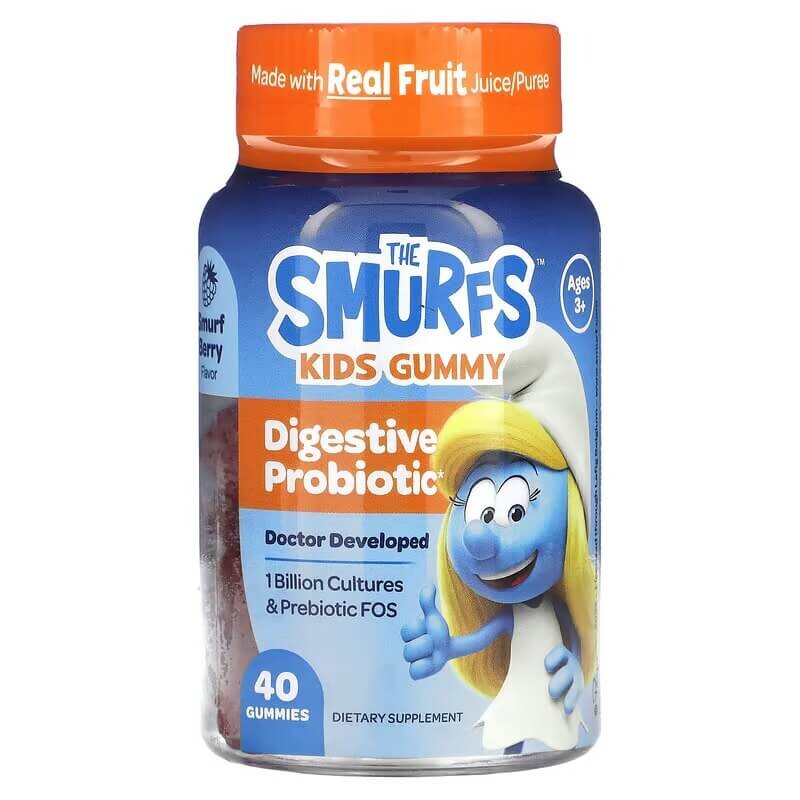 

Пробиотик для детей от 3 лет The Smurfs Kids Gummy Smurf Berry, 40 жевательных конфет