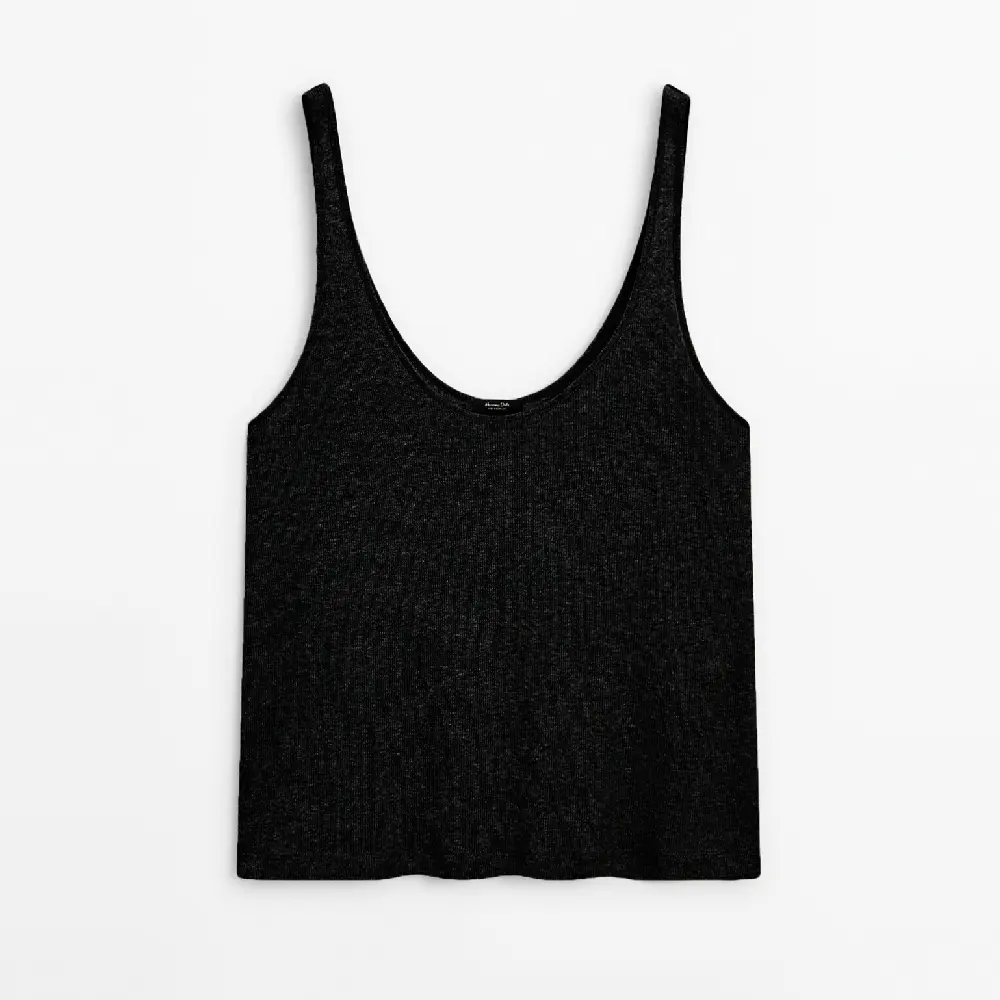 

Топ Massimo Dutti Ribbed Strappy Semi-sheer, черный
