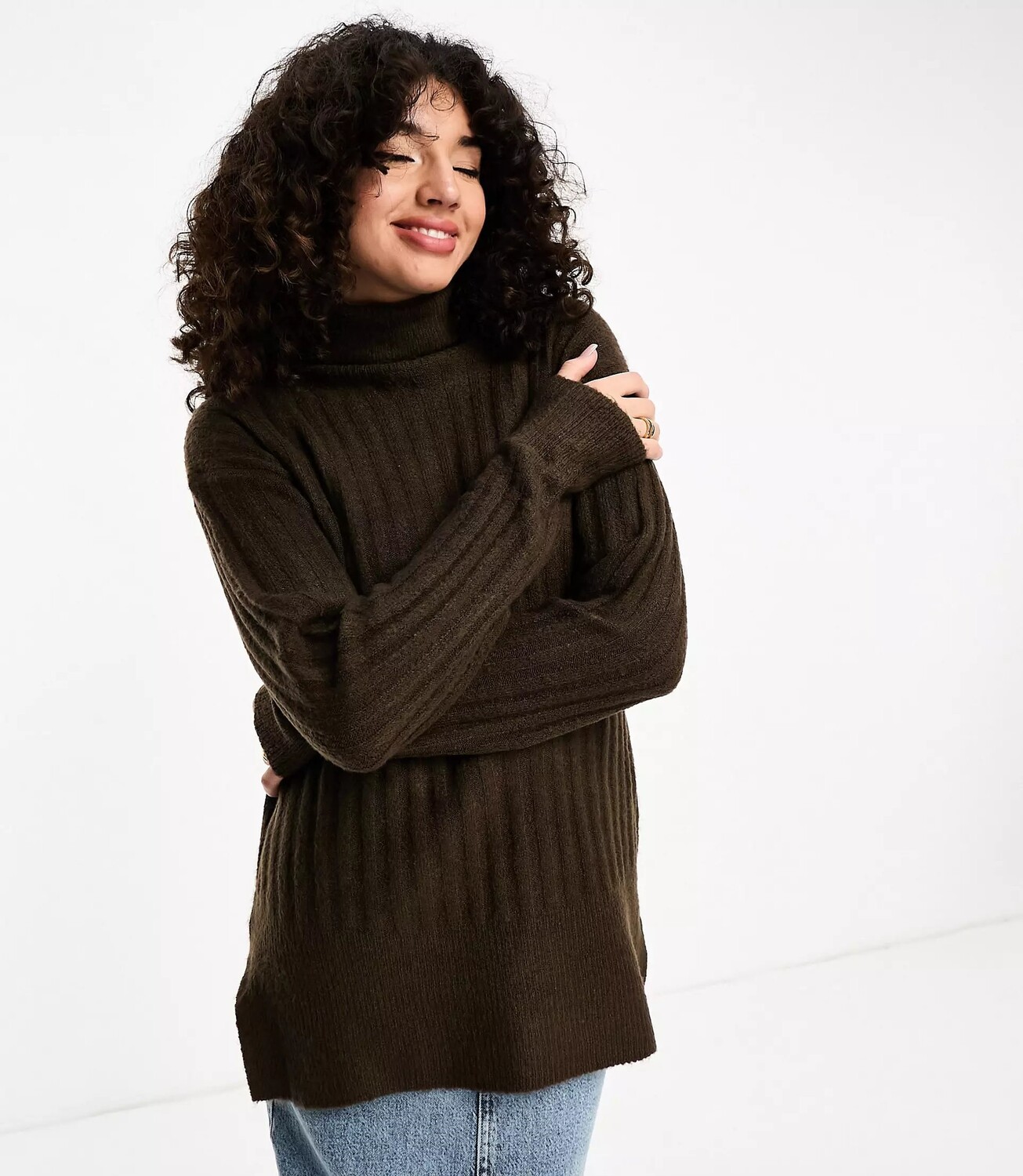 

Платье мини Threadbare Tall Naveah Roll Neck Ribbed Jumper, коричневый