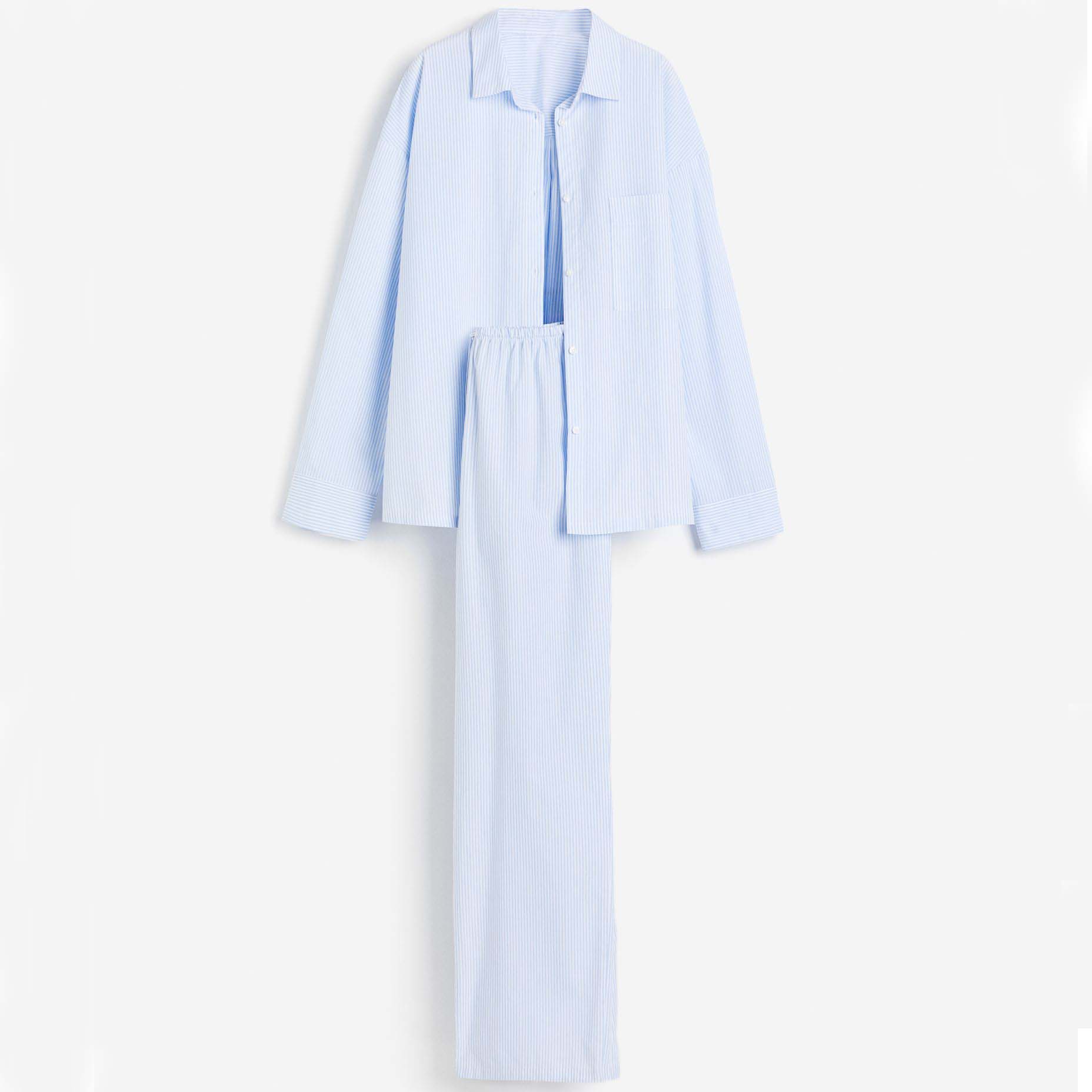 Пижама H&M Striped Shirt And Pants, светло-голубой/белый