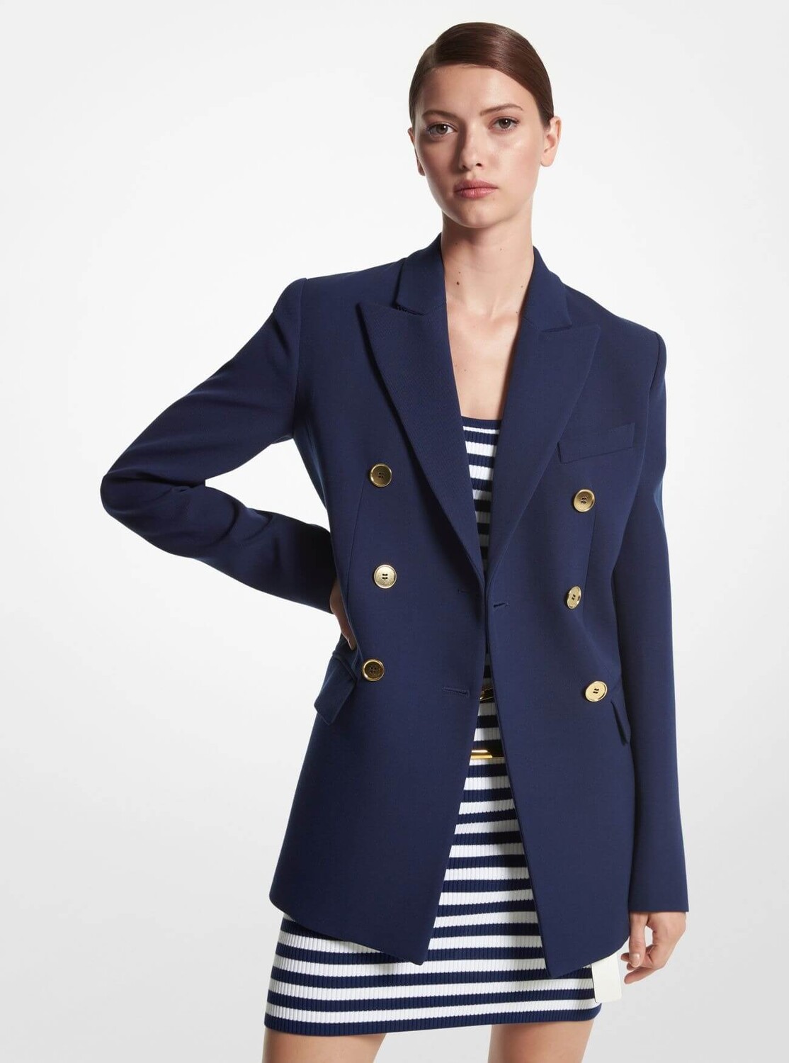 

Блейзер Michael Kors Wool Gabardine Double-Breasted, темно-синий