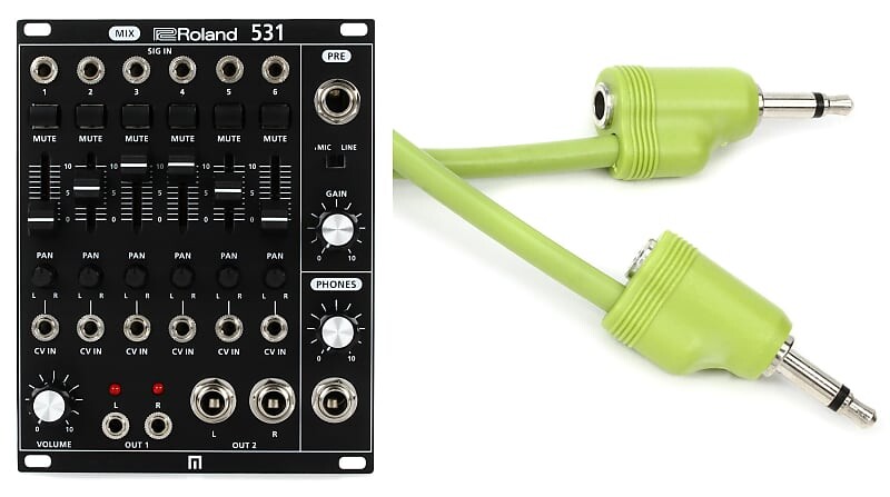

Комплект модуля микшера Roland System-500 531 Eurorack с кабелем Tiptop Audio Stackable Eurorack Patch Cable — 20 см, зеленый Roland + Tiptop Audio SYS-531=1 Stackcable 20cm=1
