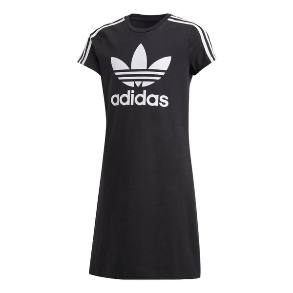 Платье Adidas Large Logo Printing Stripe Short Sleeve Dress Girls Black, Черный