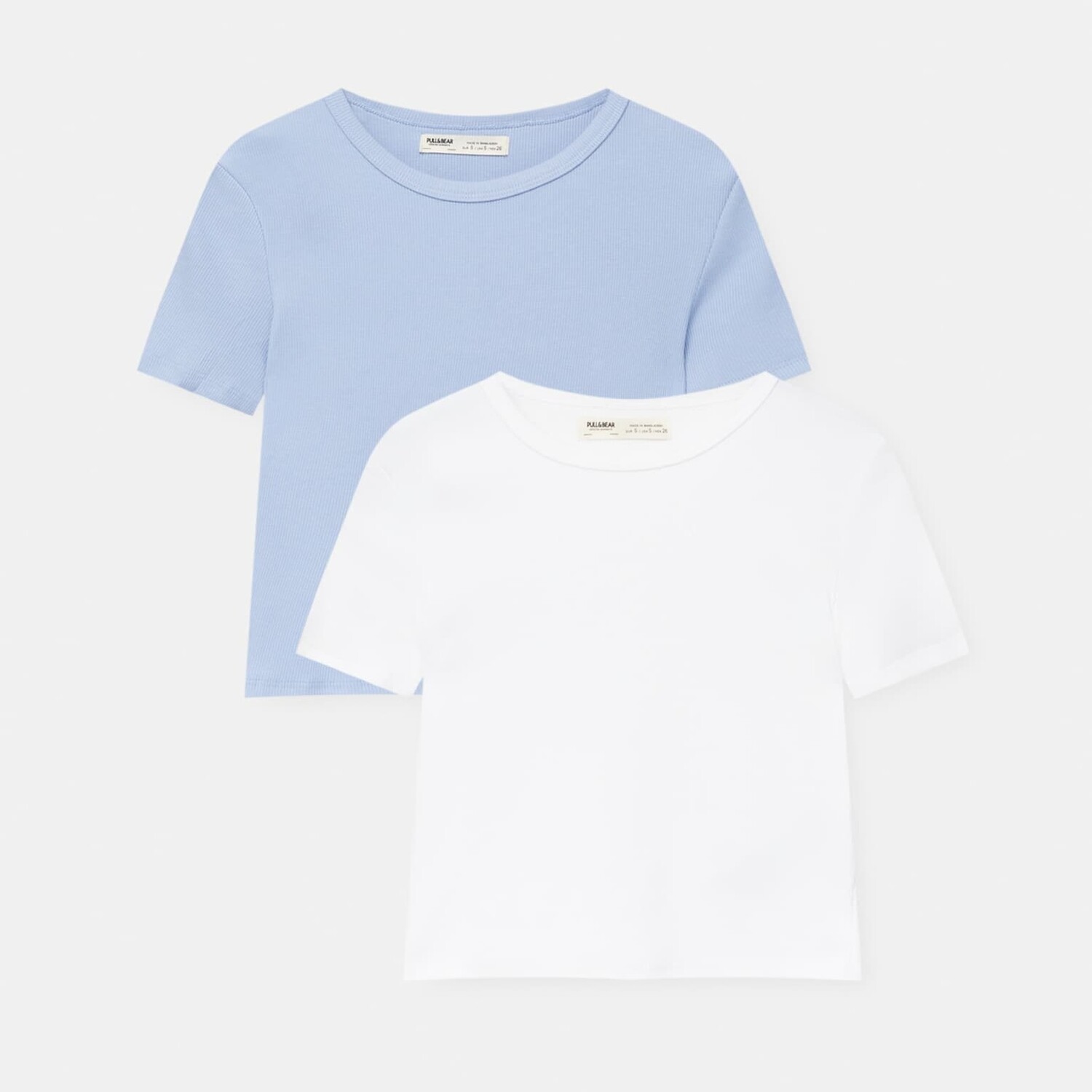 

Комплект базовых футболок Pull&Bear в рубчик, 2 штуки, голубой/белый