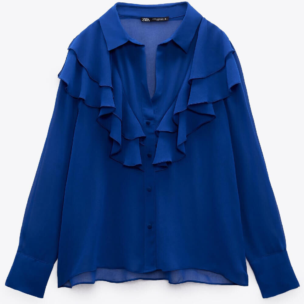 

Рубашка Zara Semi-sheer With Ruffles, синий