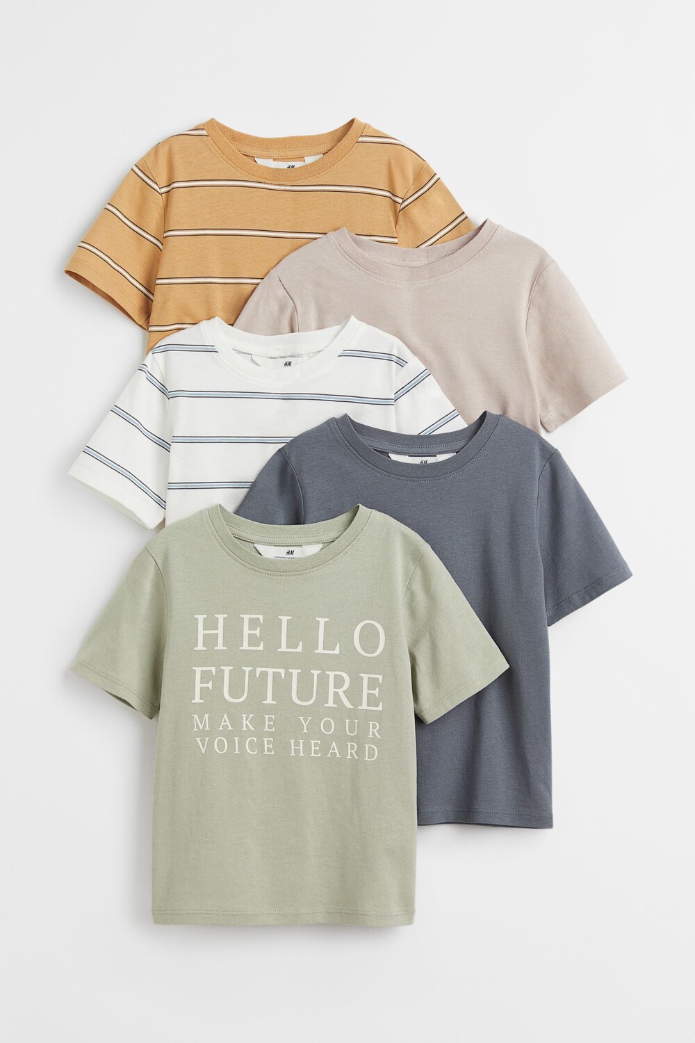

Хлопковая футболка, 5 шт. H&M, cветло-зеленый/желтый